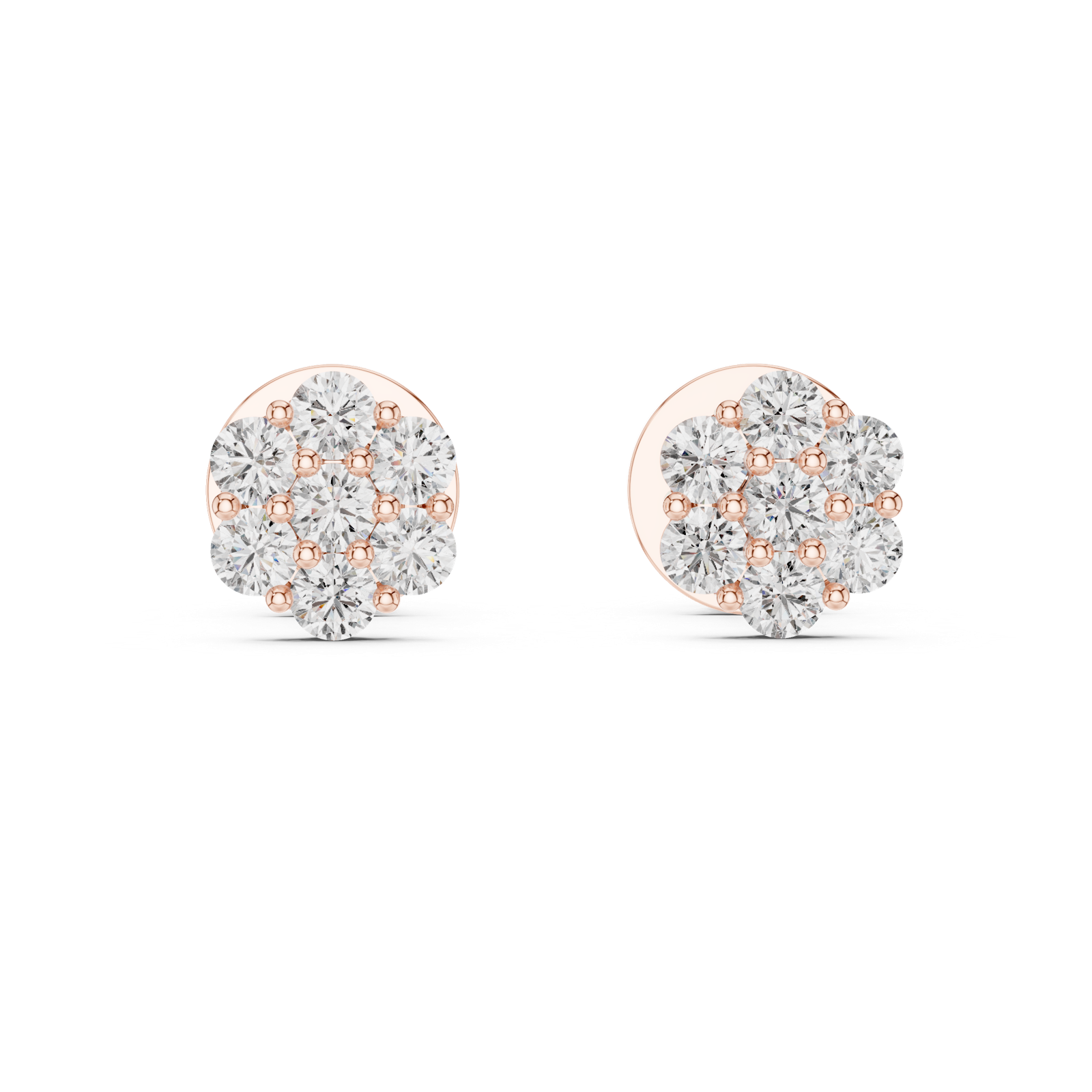 14K Solid Gold Lab Diamond Flower Cluster Earrings, Rose Gold, view 4