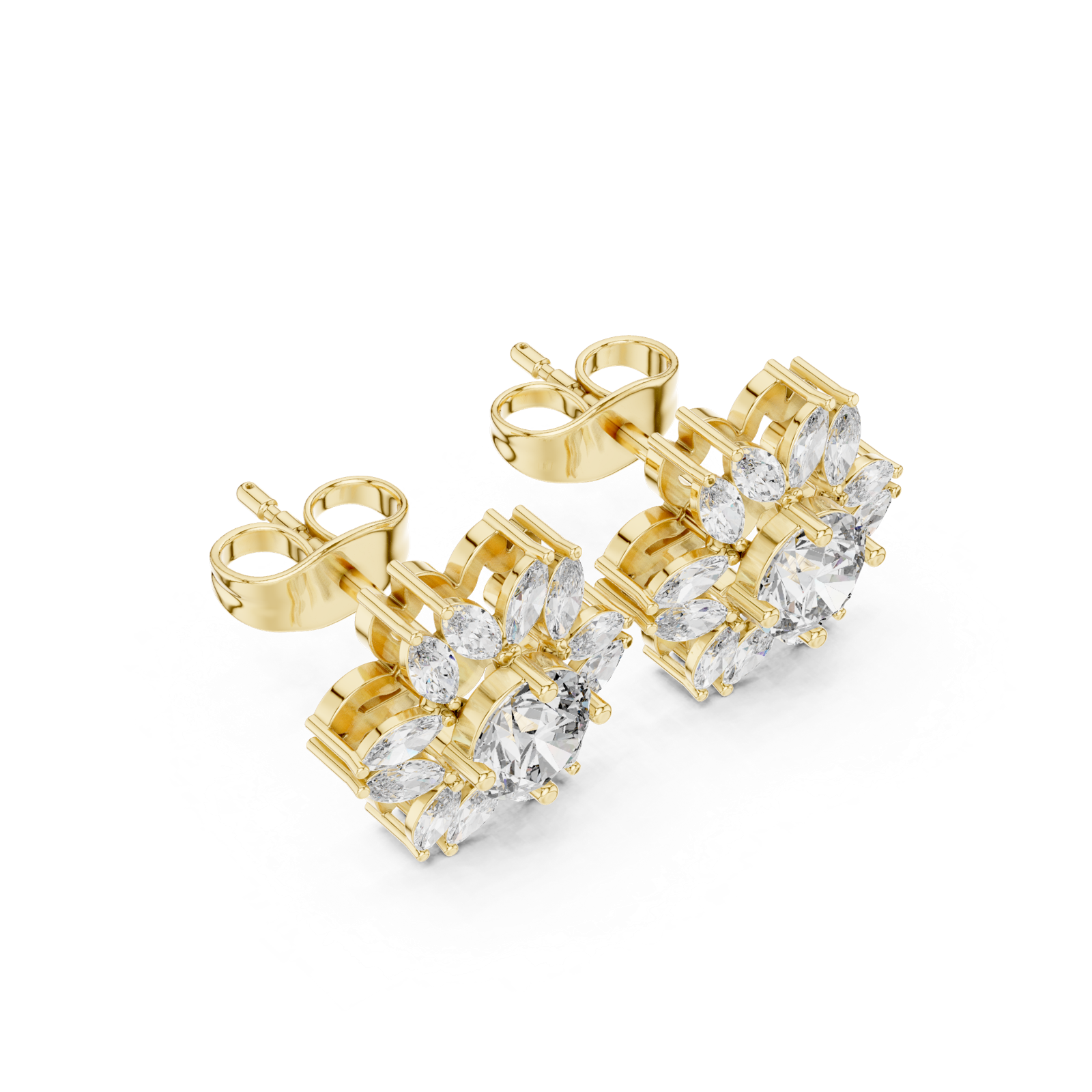 14K Solid Gold Lab Diamond Flower Cluster Earrings, Yellow Gold, view 2