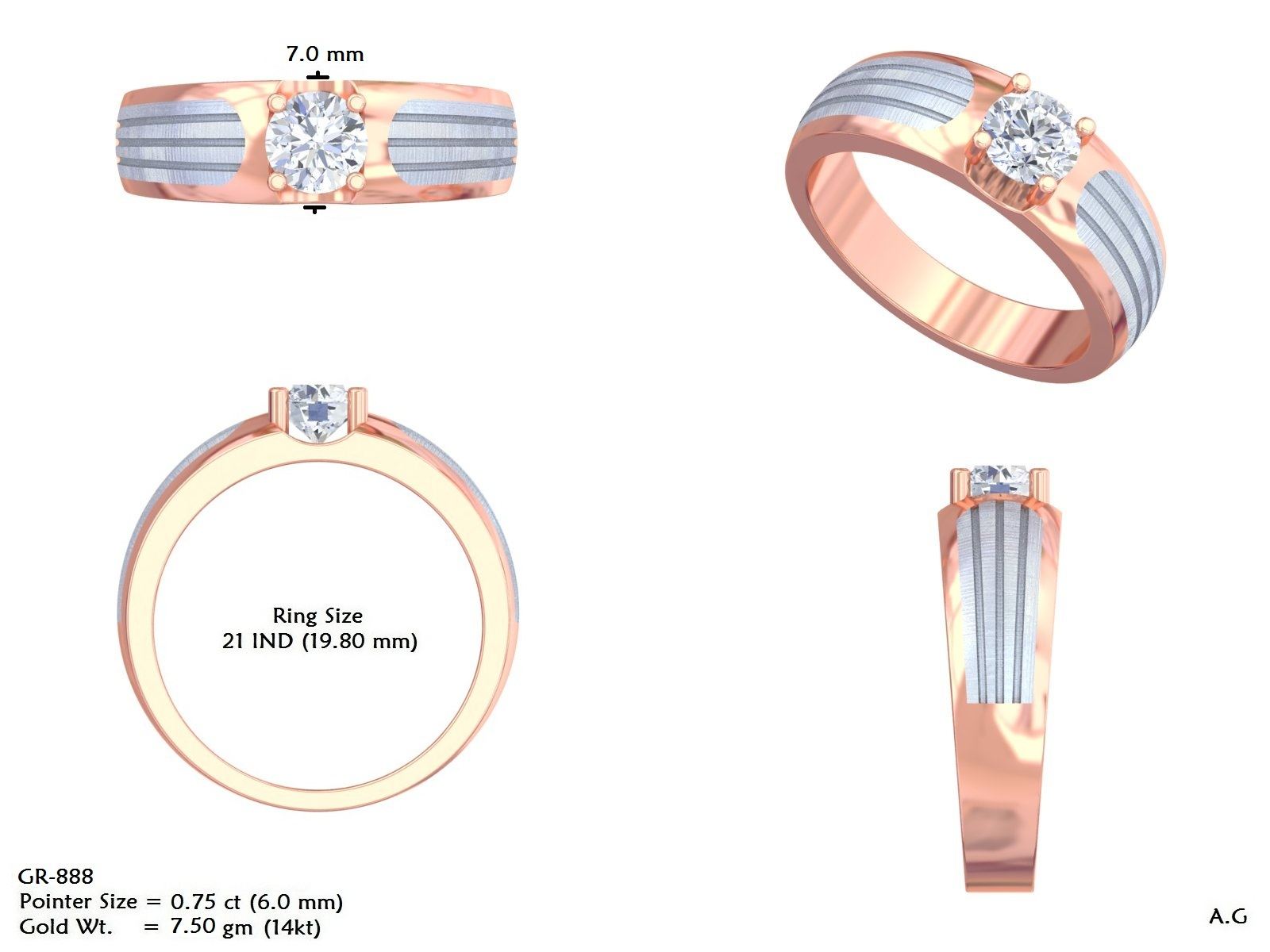 14K Solid Gold Lab Diamond Solitaire Ring, Yellow Gold, view 50