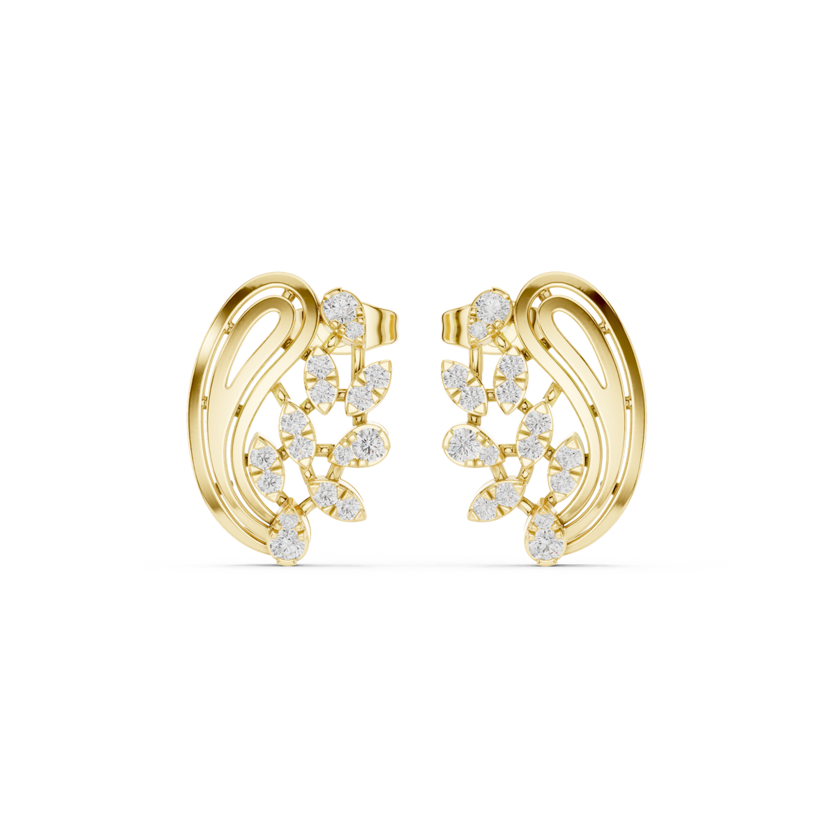 14K Solid Gold Lab Diamond Cluster Earrings, Yellow Gold