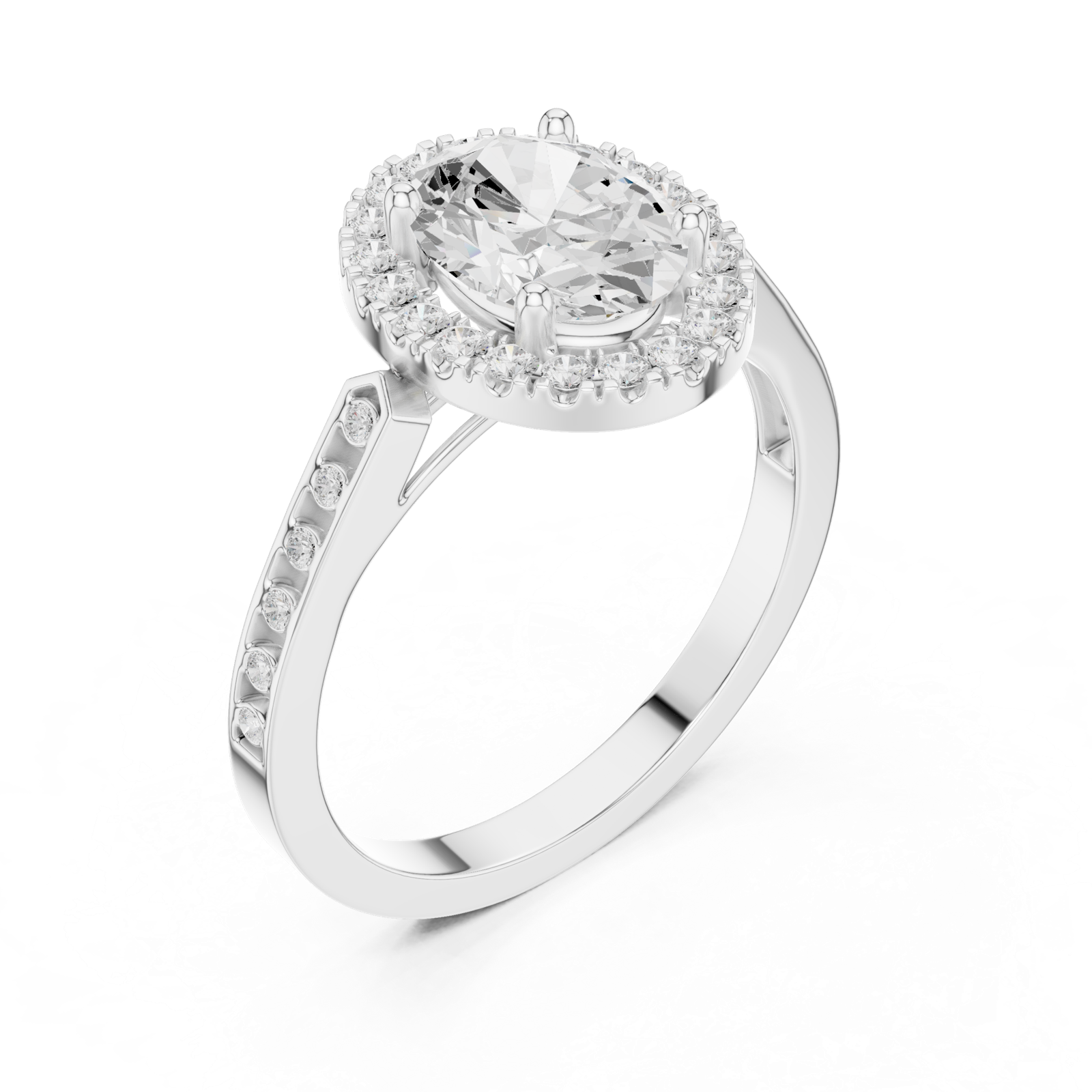 Gold Ring DDLR-349, Oval center stone, White Gold, view 2
