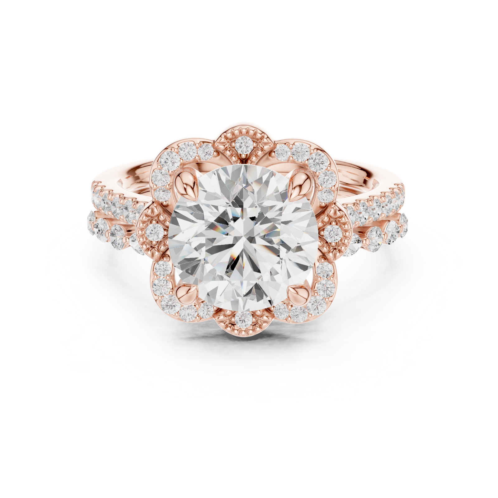 Gold Ring DDLR-442, Round center stone, Rose Gold, view 4