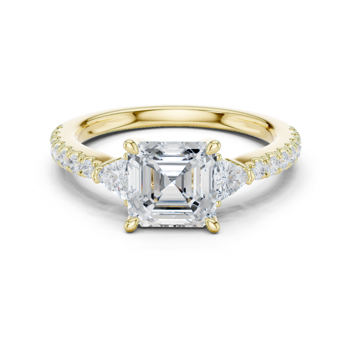Gold Ring, Asscher center stone, Yellow Gold