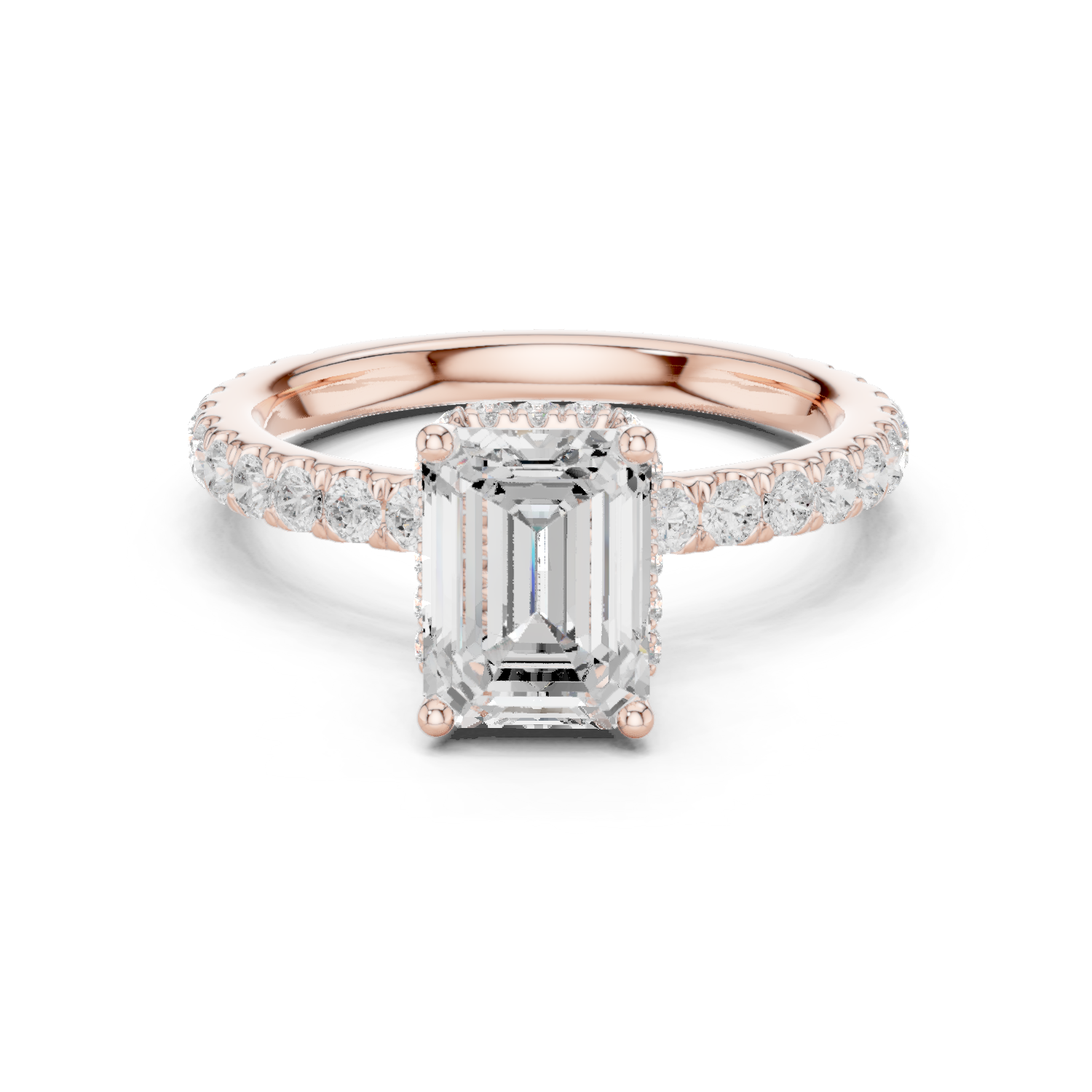 Gold Ring DDLR-165, Emerald center stone, Rose Gold