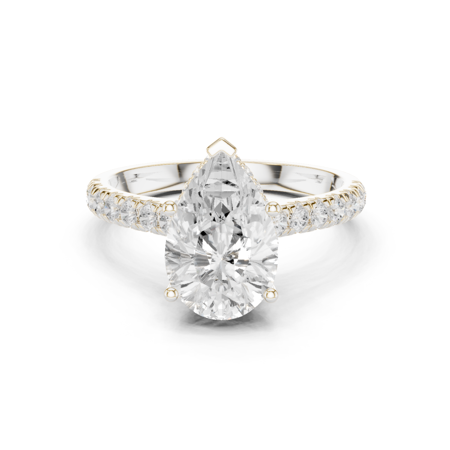 Gold Ring DDLR-258, Pear center stone, White Gold