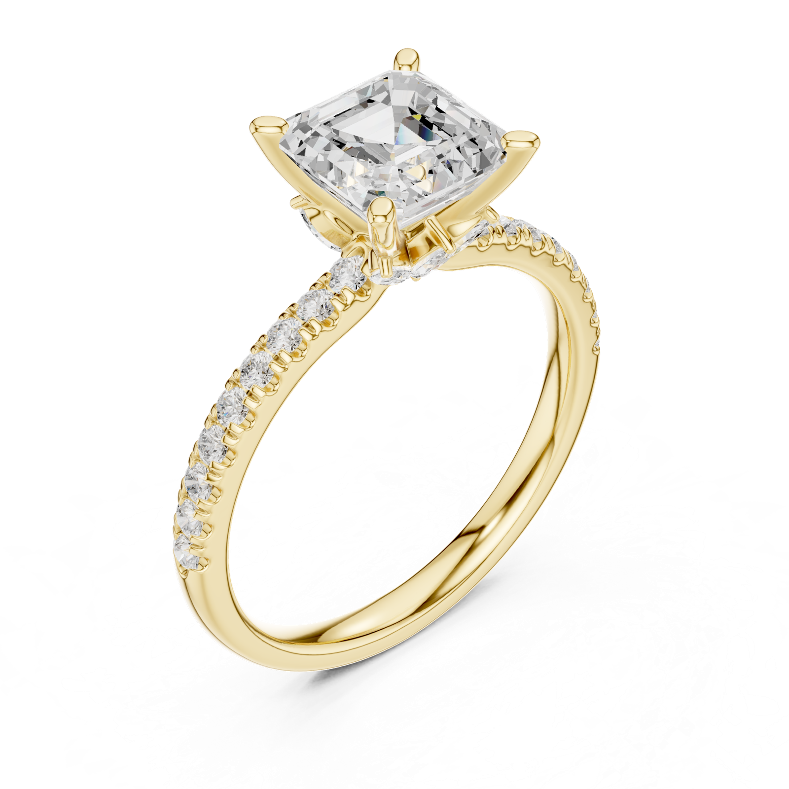 Gold Ring, Asscher center stone, Yellow Gold, view 2