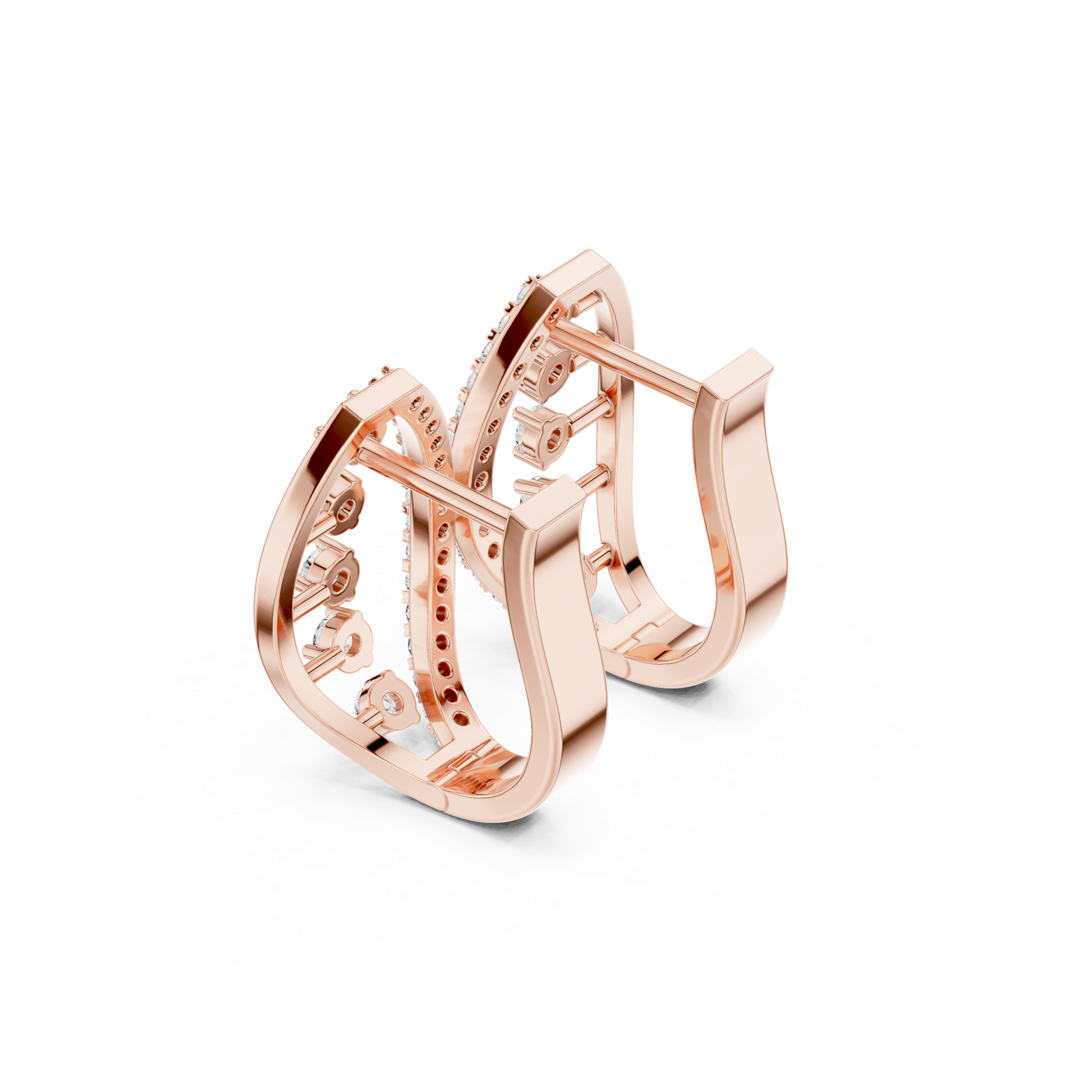 14K Solid Gold Lab Diamond Hoop Earrings, Rose Gold, view 2