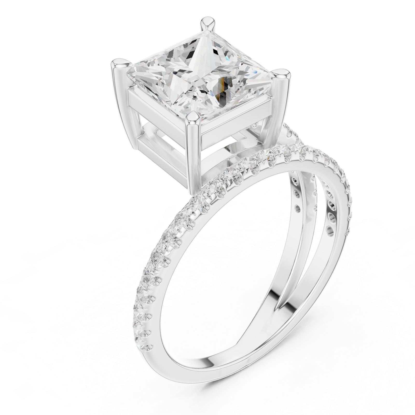 Gold Jewelry L35-39, Princess center stone, White Gold, view 2