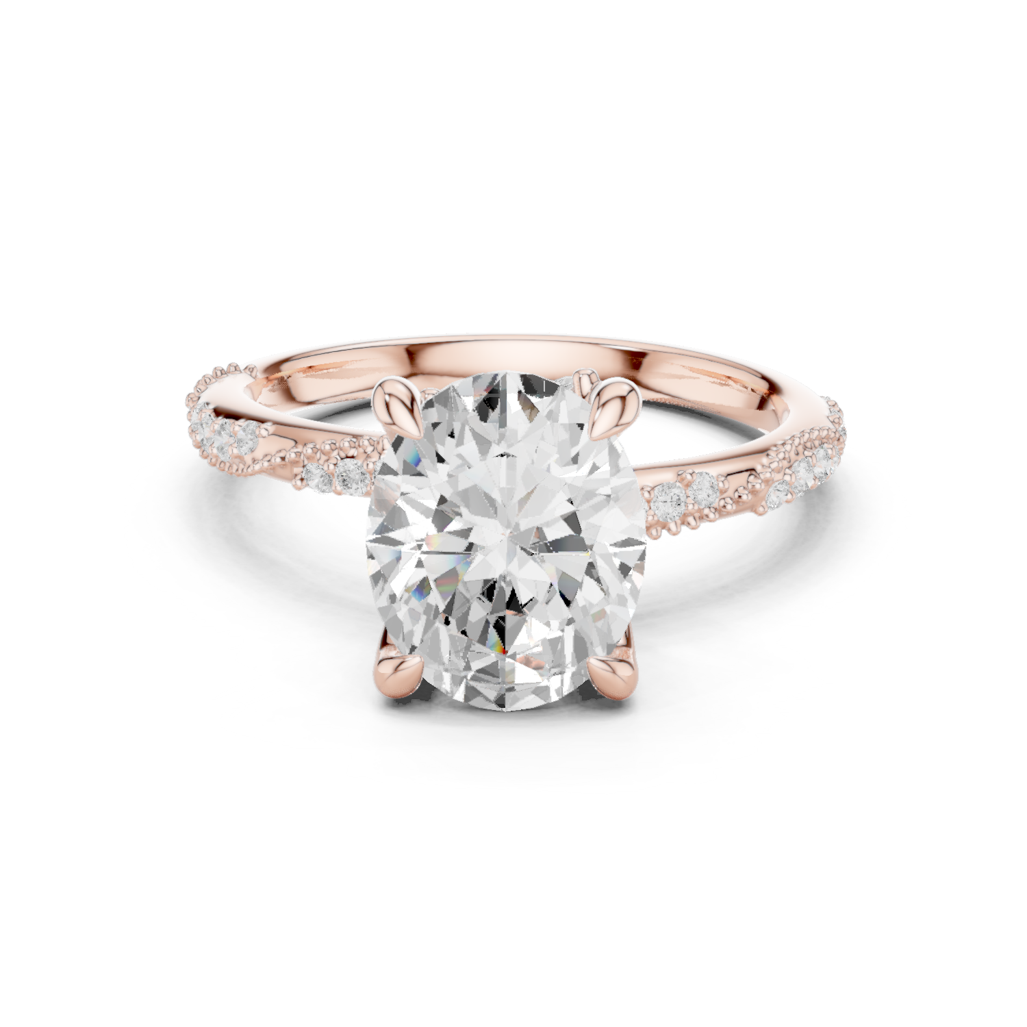 Gold Ring DDLR-167, Oval center stone, Rose Gold