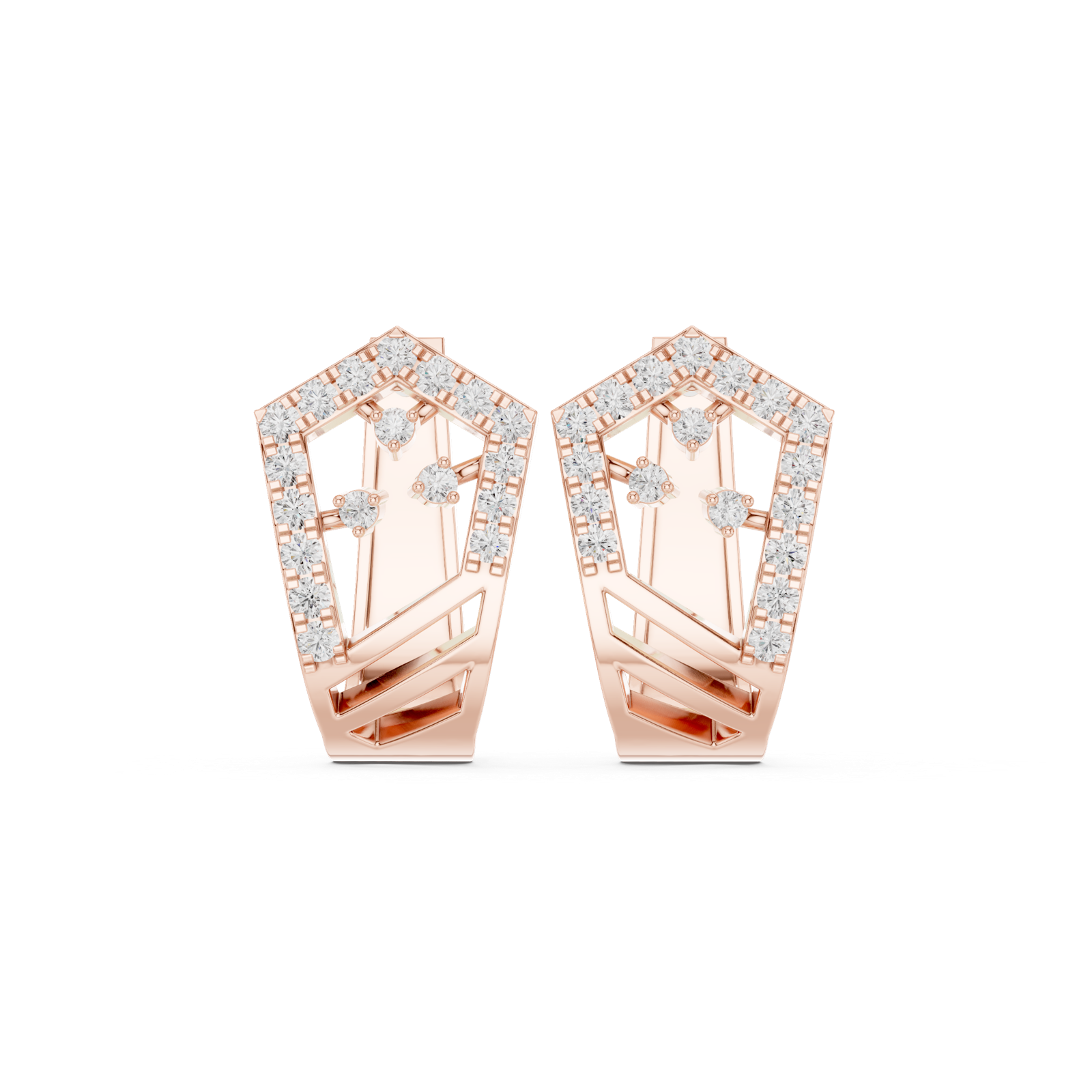 14K Solid Gold Lab Diamond Cluster Earrings, Rose Gold