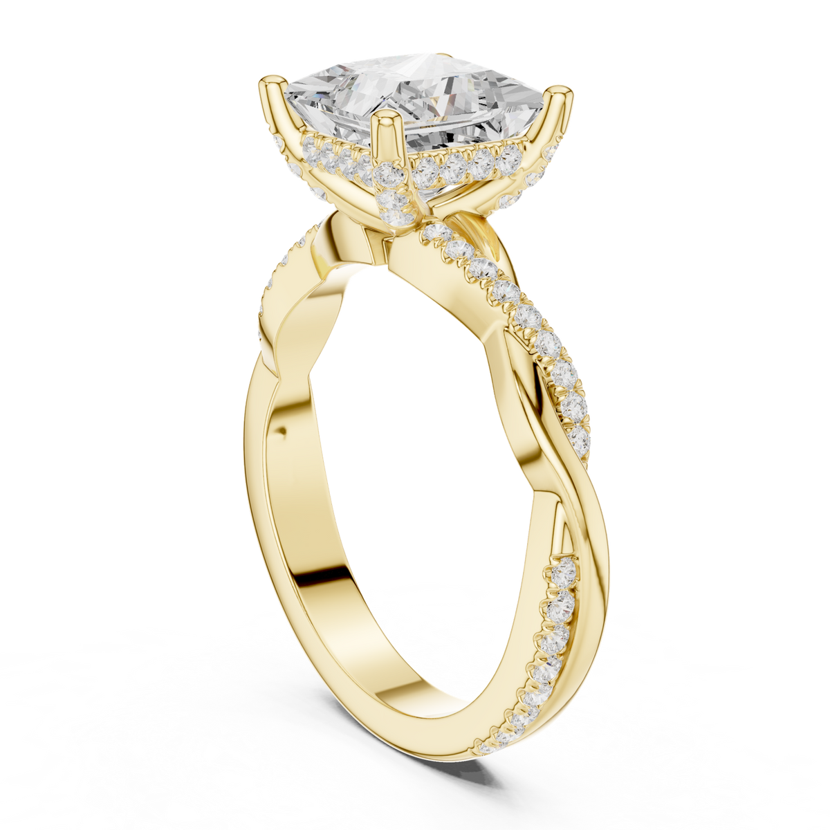 14K Solid Gold Lab Diamond Twist Ring, Yellow Gold, view 1