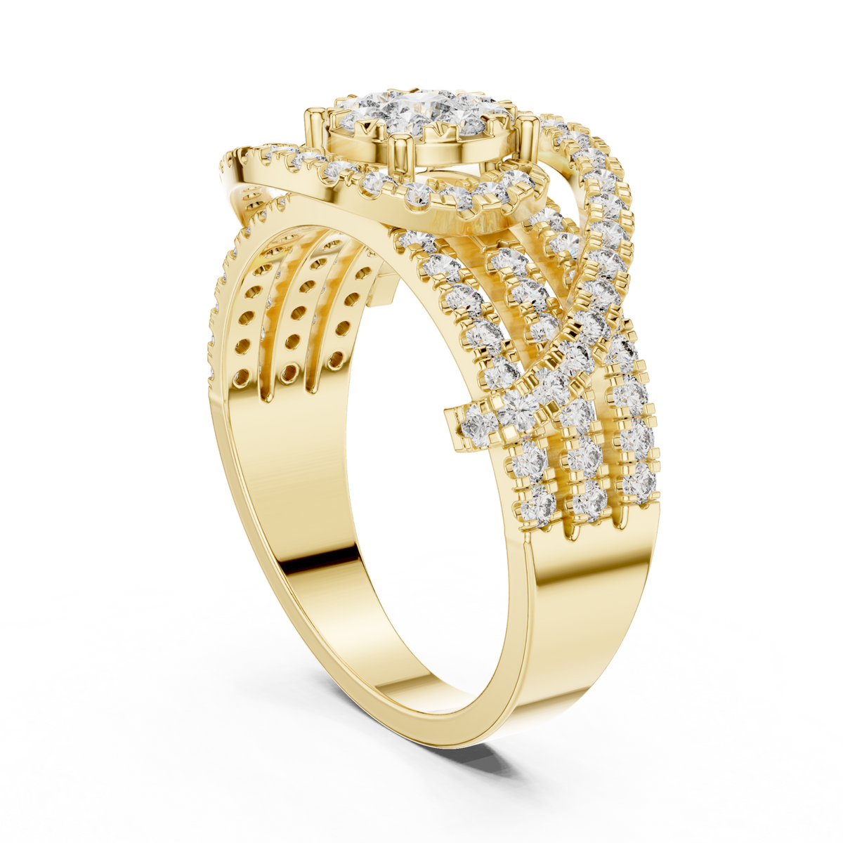 14K Solid Gold Lab Diamond Halo Ring, Yellow Gold, view 1