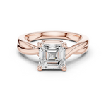 Gold Twisted Band Solitaire Engagement Ring, Asscher center stone, Rose Gold