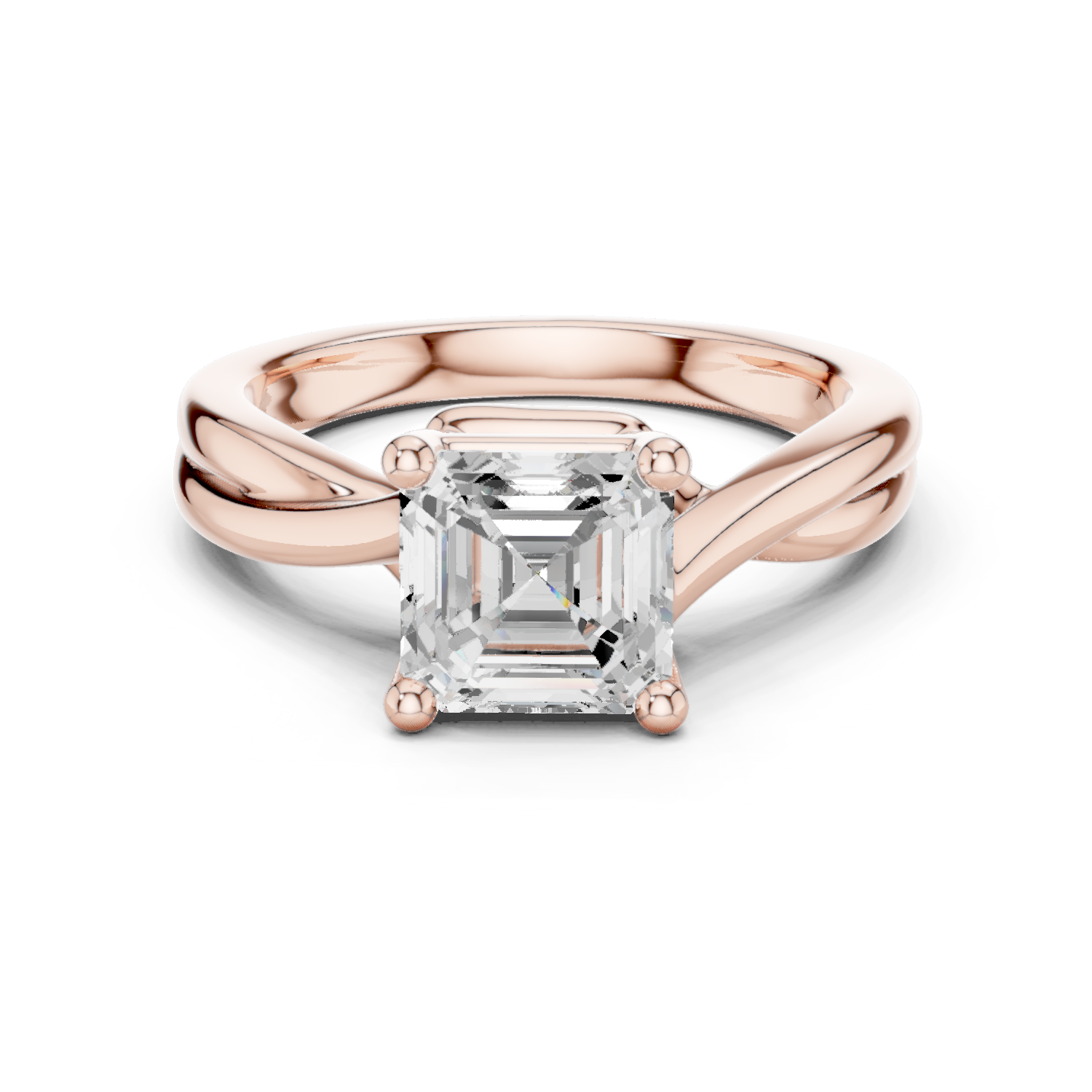 Gold Twisted Band Solitaire Engagement Ring, Asscher center stone, Rose Gold