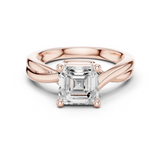 Gold Twisted Band Solitaire Engagement Ring, Asscher center stone, Rose Gold