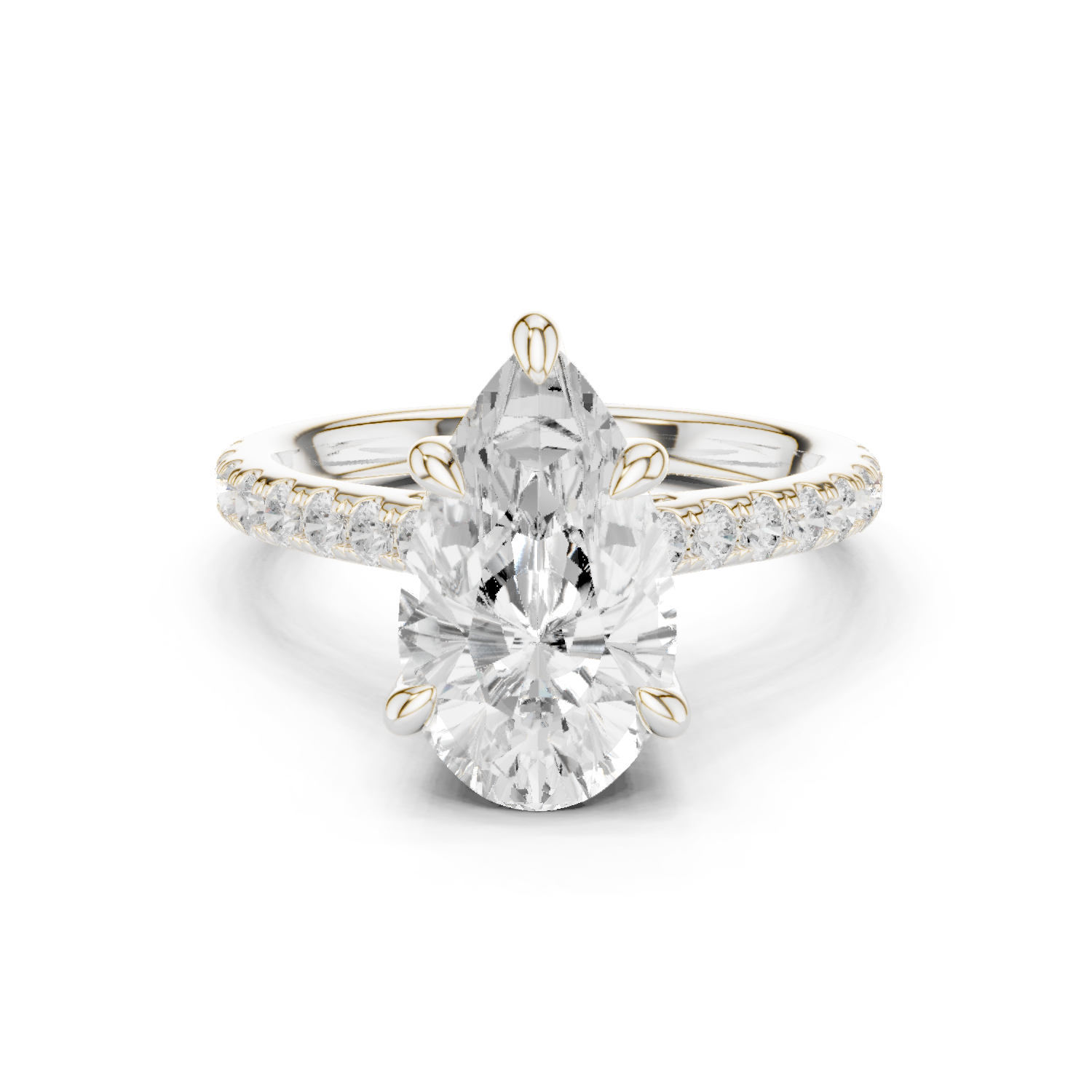 Gold Ring DDLR-250, Pear center stone, White Gold