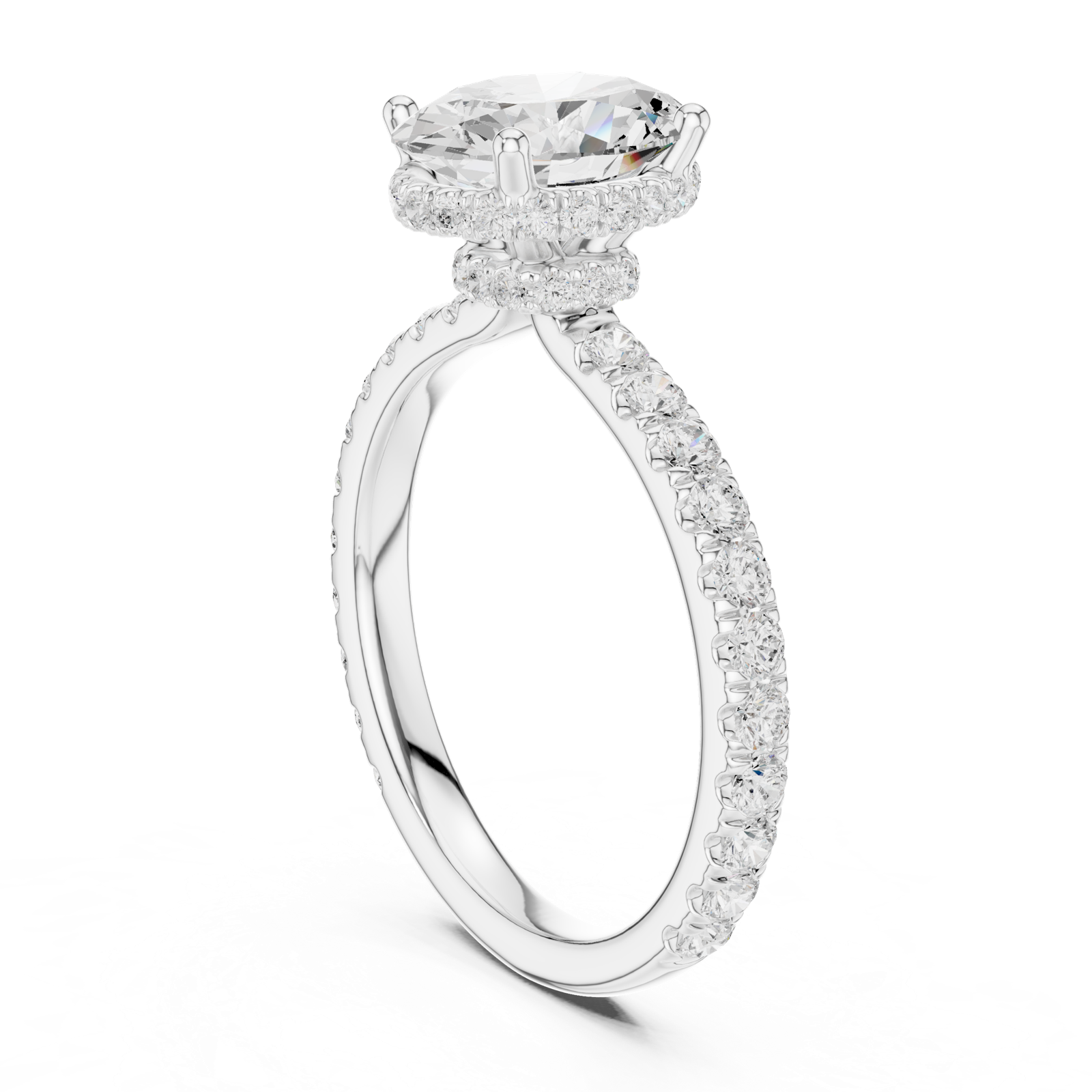 Gold Ring DDLR-165, Oval center stone, White Gold, view 1