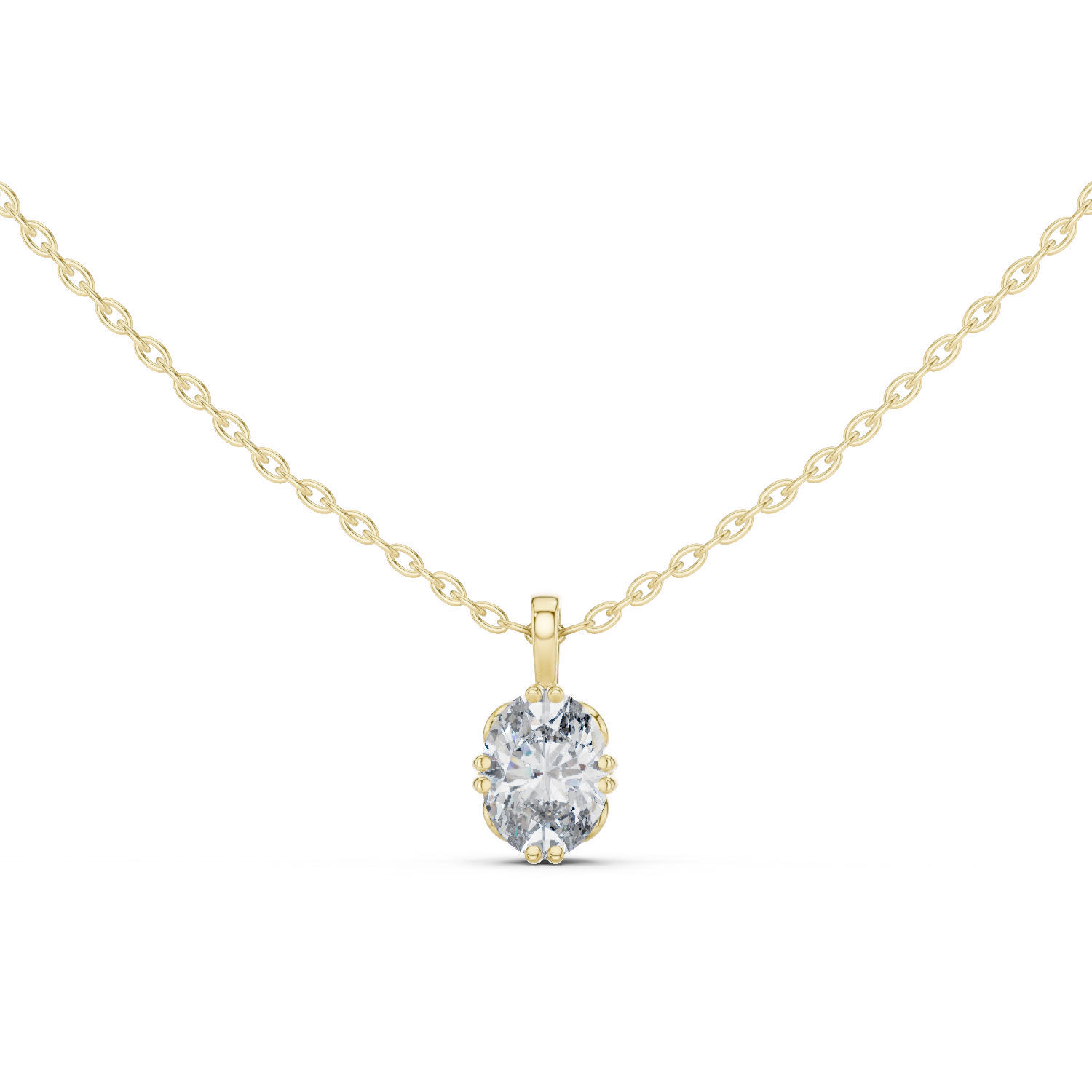14K Solid Gold Lab Diamond Solitaire Pendant Necklace, Yellow Gold