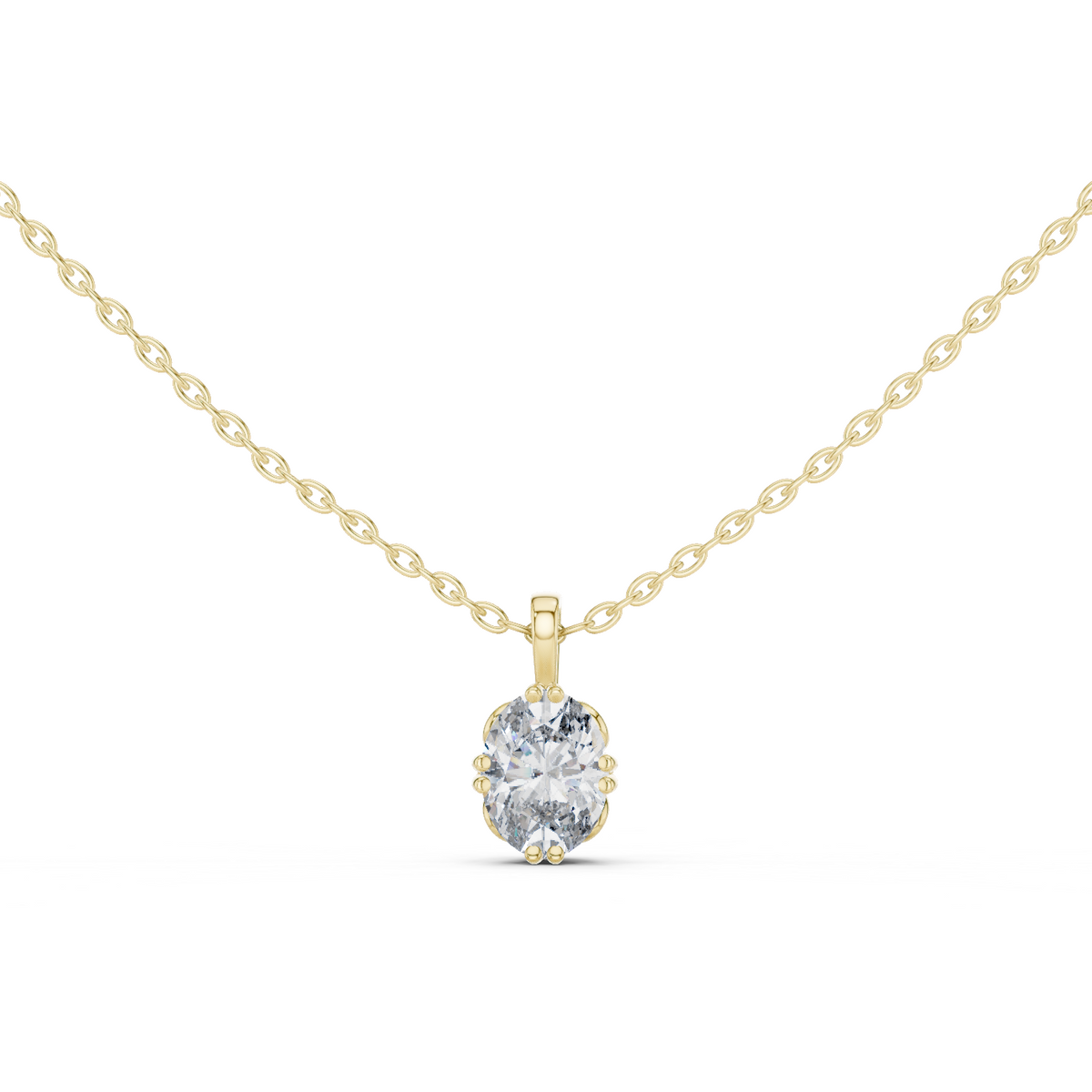 14K Solid Gold Lab Diamond Solitaire Pendant Necklace, Yellow Gold
