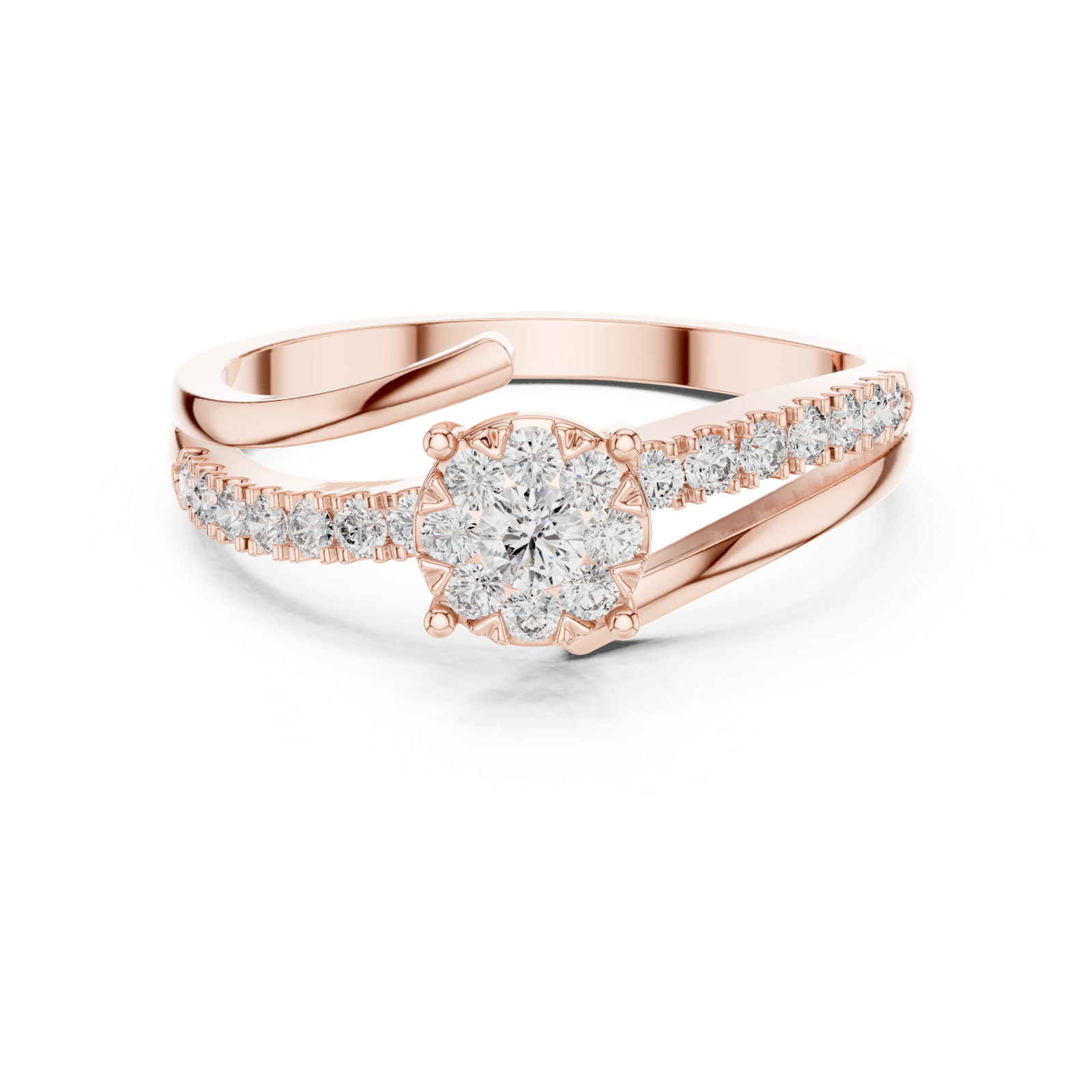 14K Solid Gold Lab Diamond Crossover Ring, Rose Gold