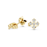 14K Solid Gold Lab Diamond Clover Cluster Earrings, Yellow Gold, view 1