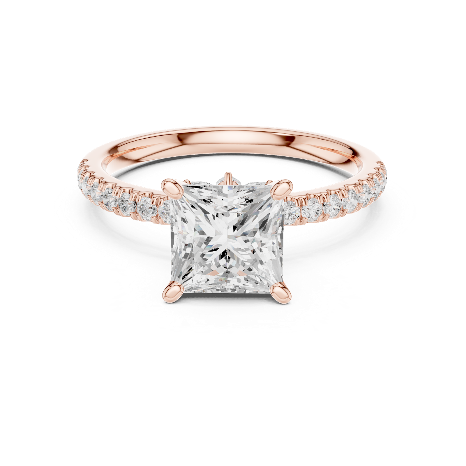 Gold Ring DDLR-256, Princess center stone, Rose Gold, view 4