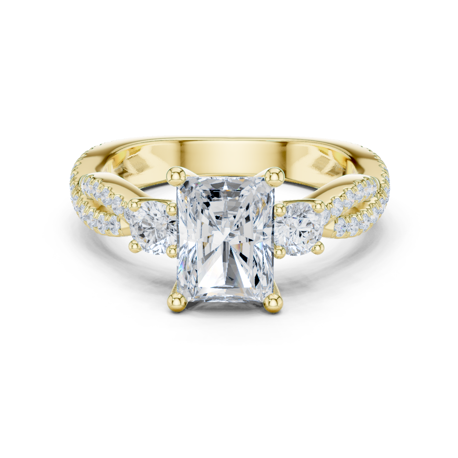 Gold Ring DDLR-281, Radiant center stone, Yellow Gold