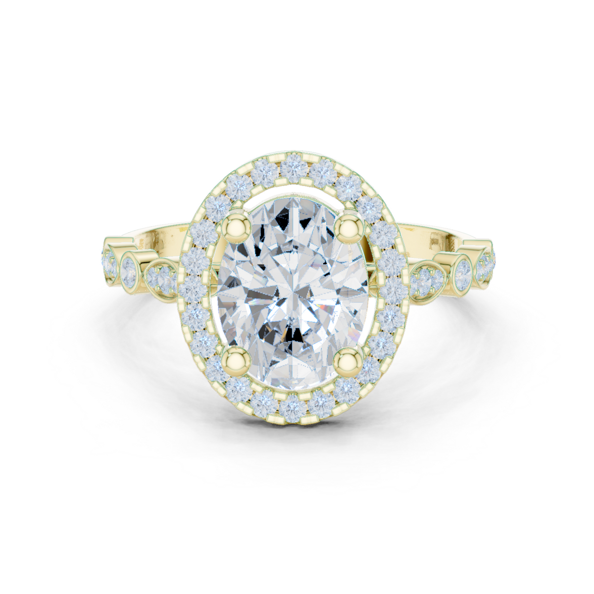 14K Solid Gold Lab Diamond Halo Ring, Yellow Gold