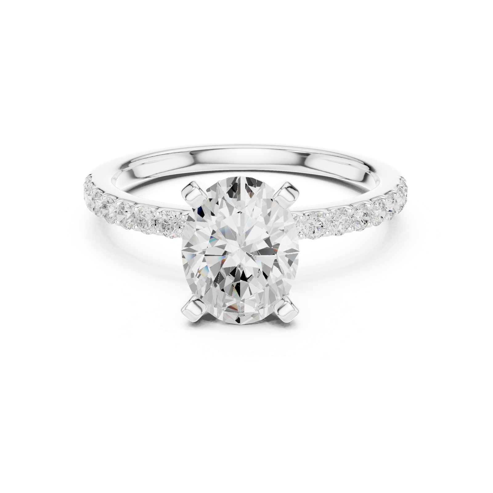 Gold Ring DDLR-040, Oval center stone, White Gold, view 4