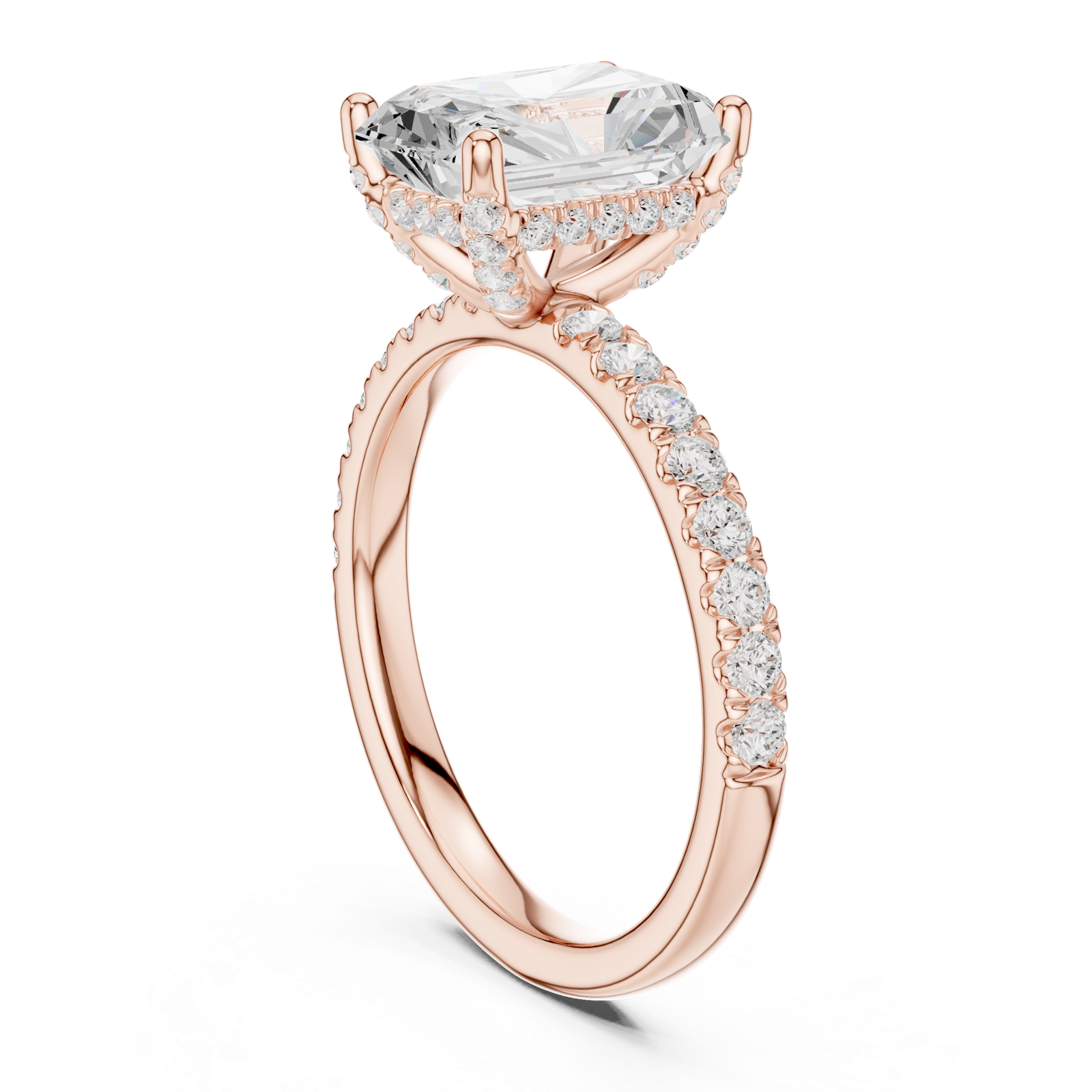 Gold Ring DDLR-161, Radiant center stone, Rose Gold, view 1