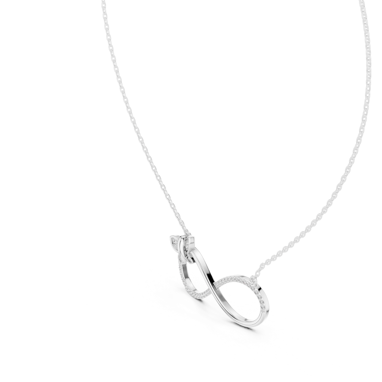 14K Solid Gold Lab Diamond Infinity Pendant Necklace, White Gold, view 2