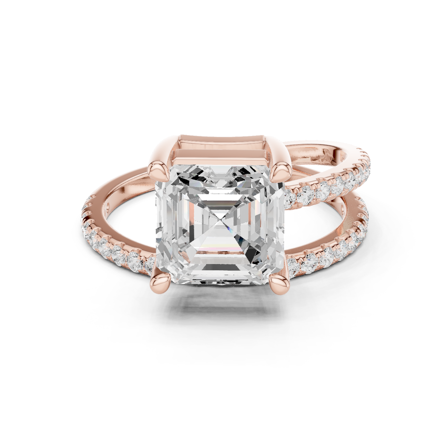 Gold Jewelry, Asscher center stone, Rose Gold