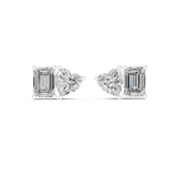 14K Solid Gold Lab Diamond Cluster Earrings, White Gold