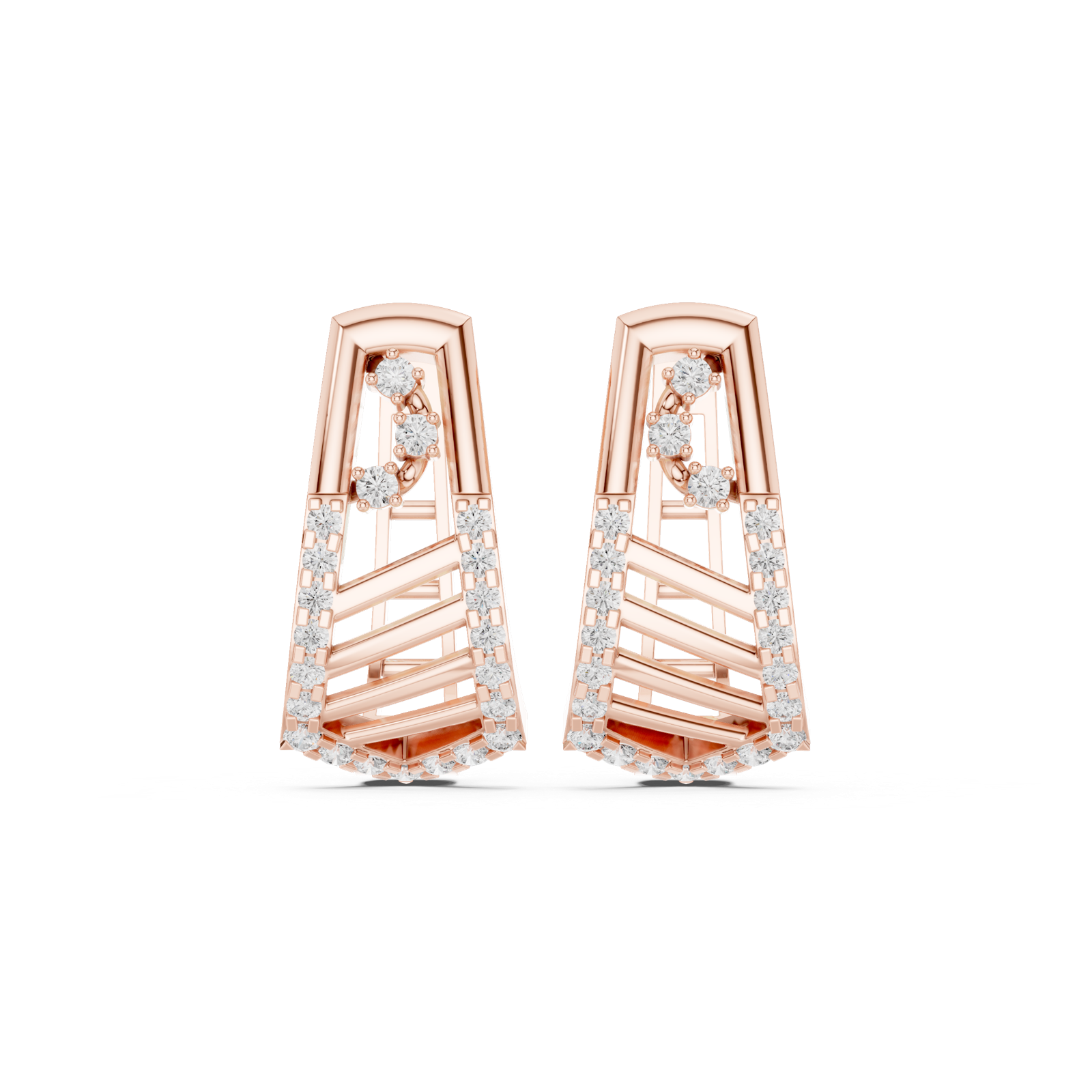 14K Solid Gold Lab Diamond Cluster Earrings, Rose Gold