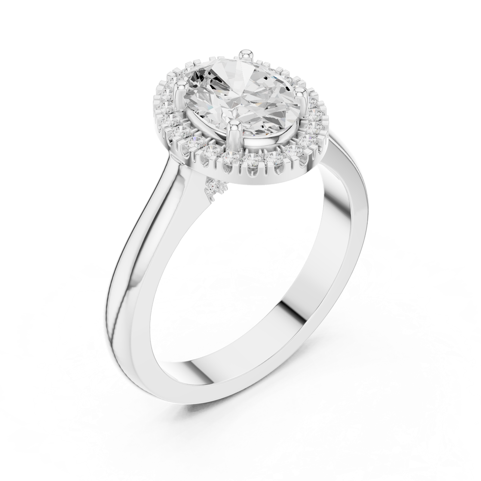 Gold Ring DDLR-338, Oval center stone, White Gold, view 2