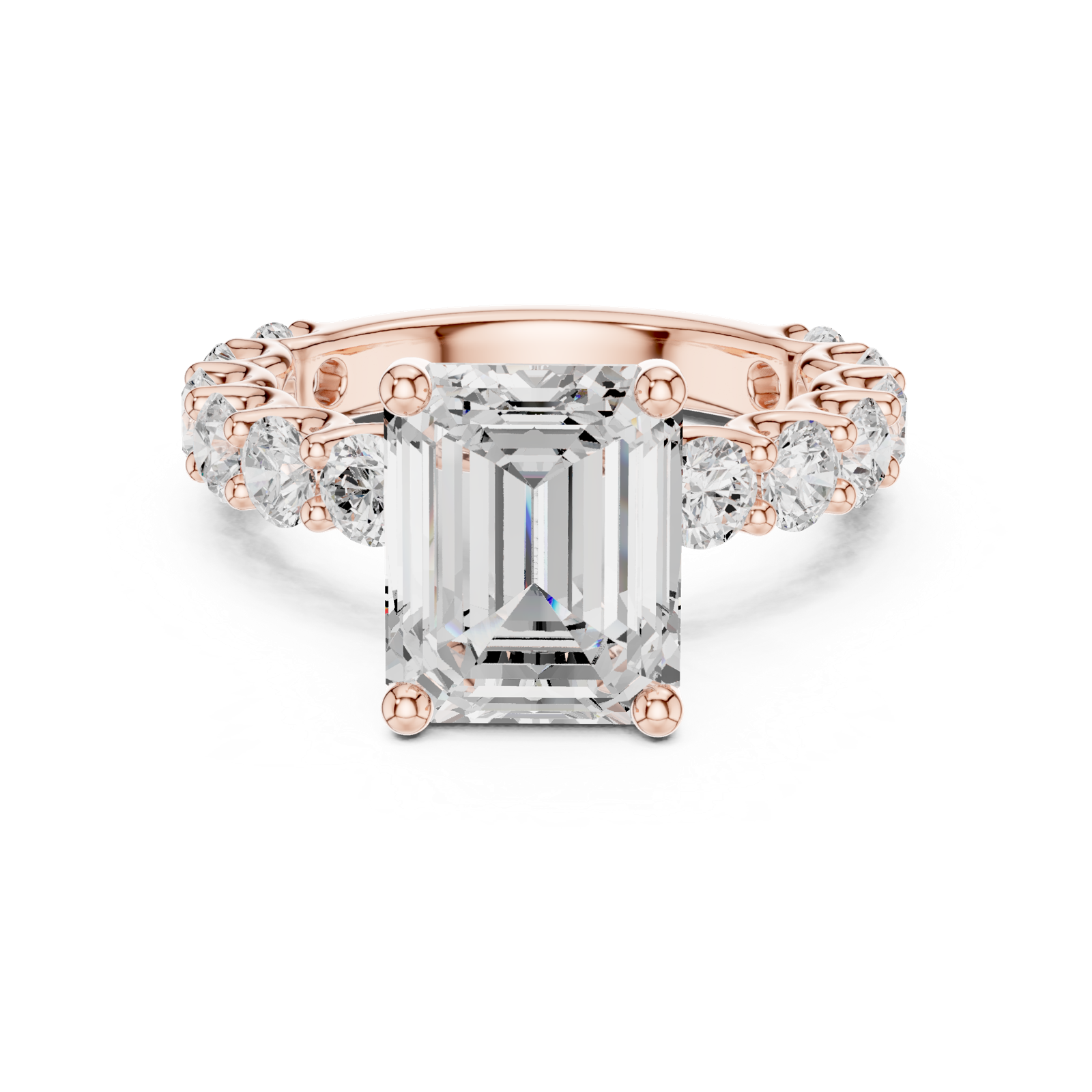 Gold Ring DDLR-087, Emerald center stone, Rose Gold, view 4