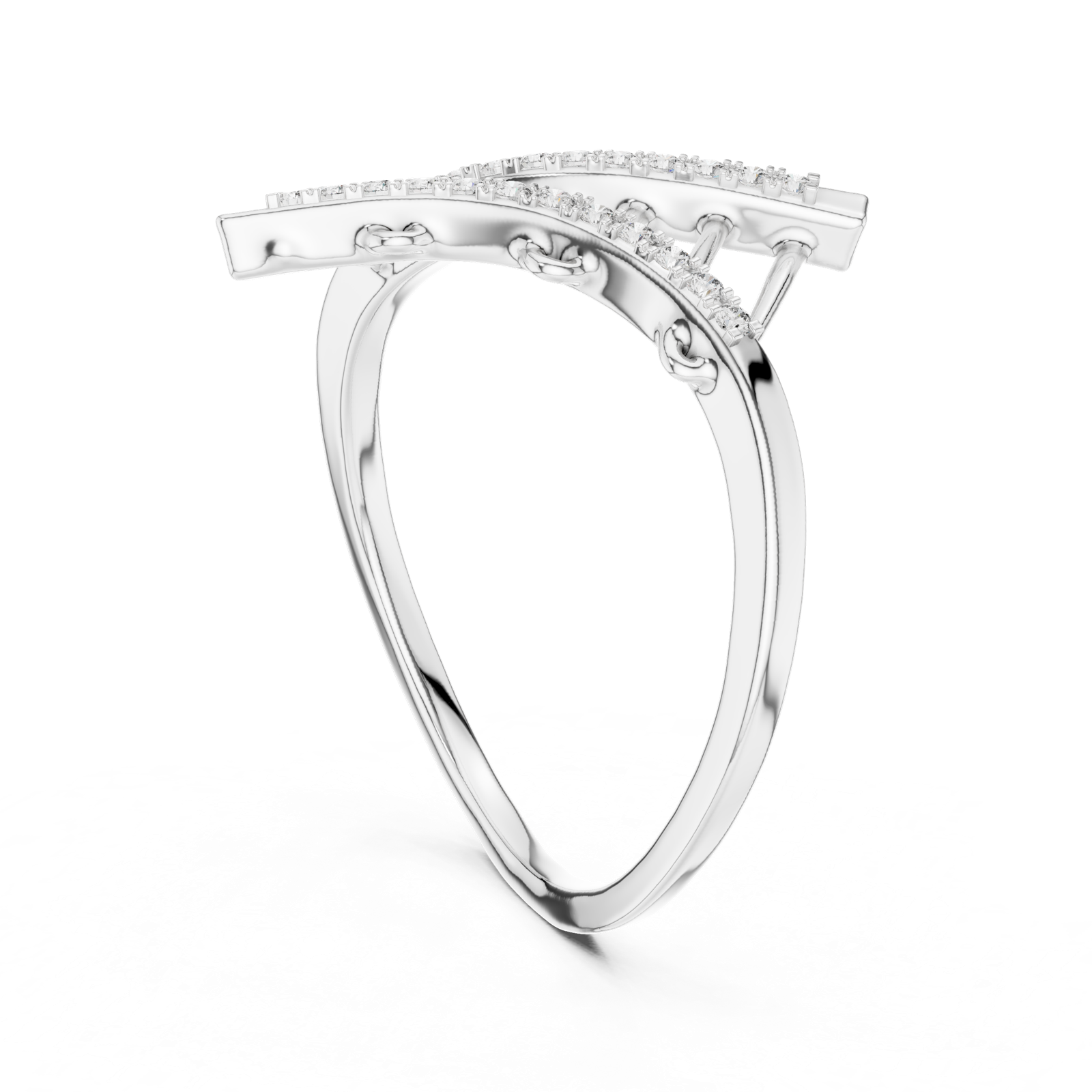 14K Solid Gold Lab Diamond Crossover Ring, White Gold, view 1