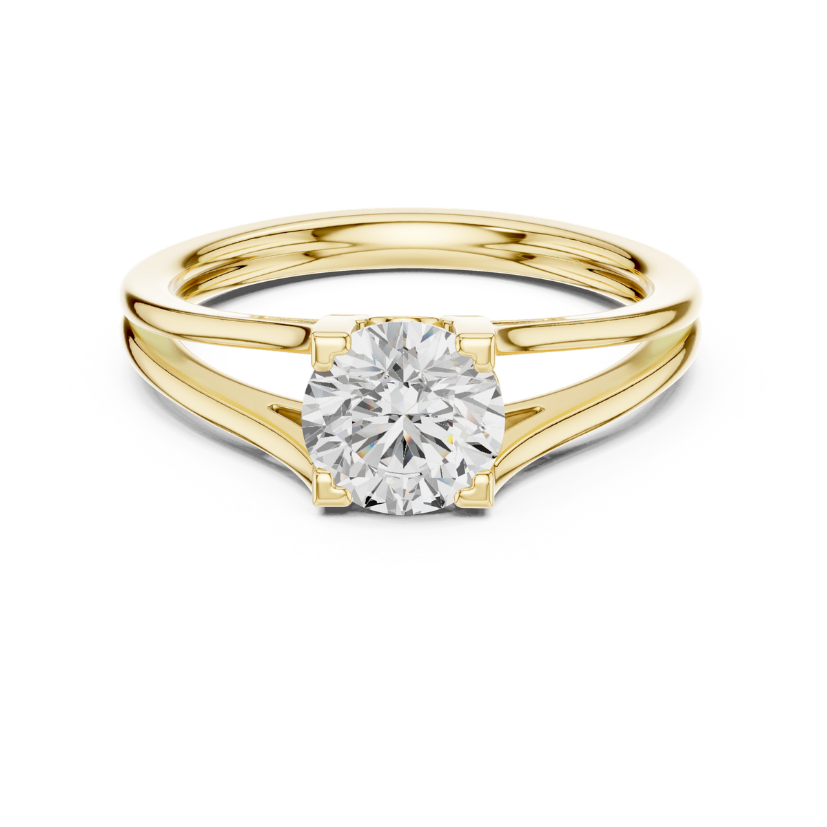 14K Solid Gold Lab Diamond Solitaire Ring, Yellow Gold