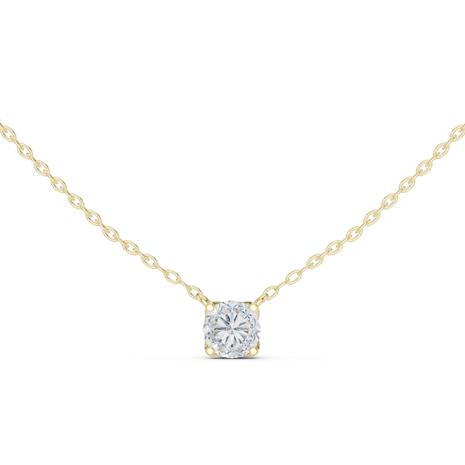 14K Solid Gold Lab Diamond Solitaire Pendant Necklace, Yellow Gold