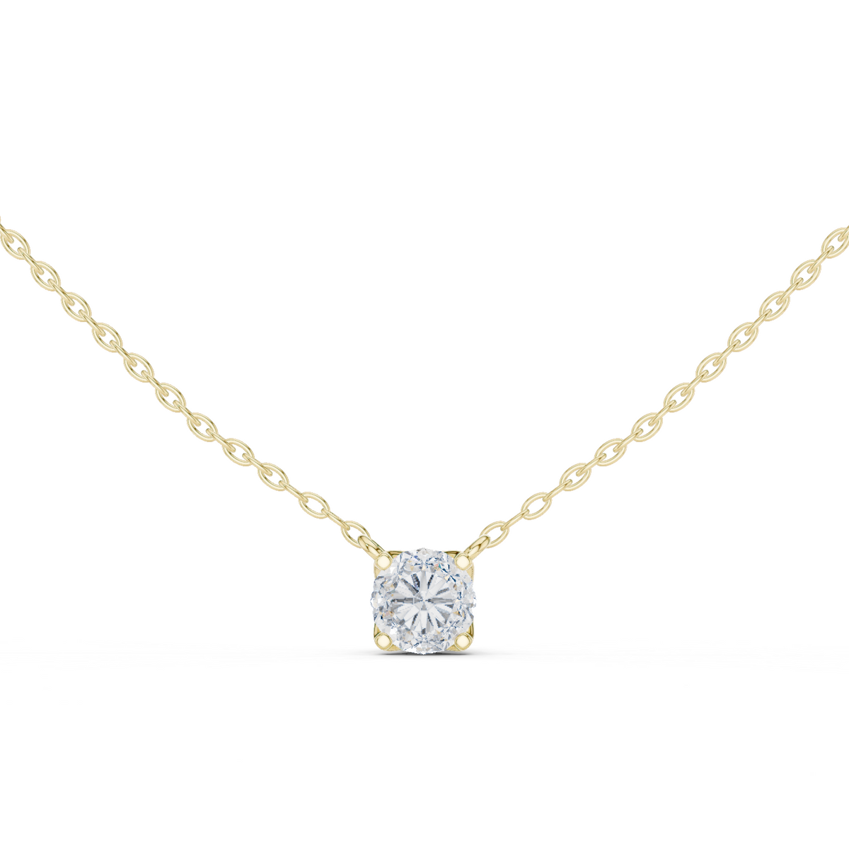 14K Solid Gold Lab Diamond Solitaire Pendant Necklace, Yellow Gold