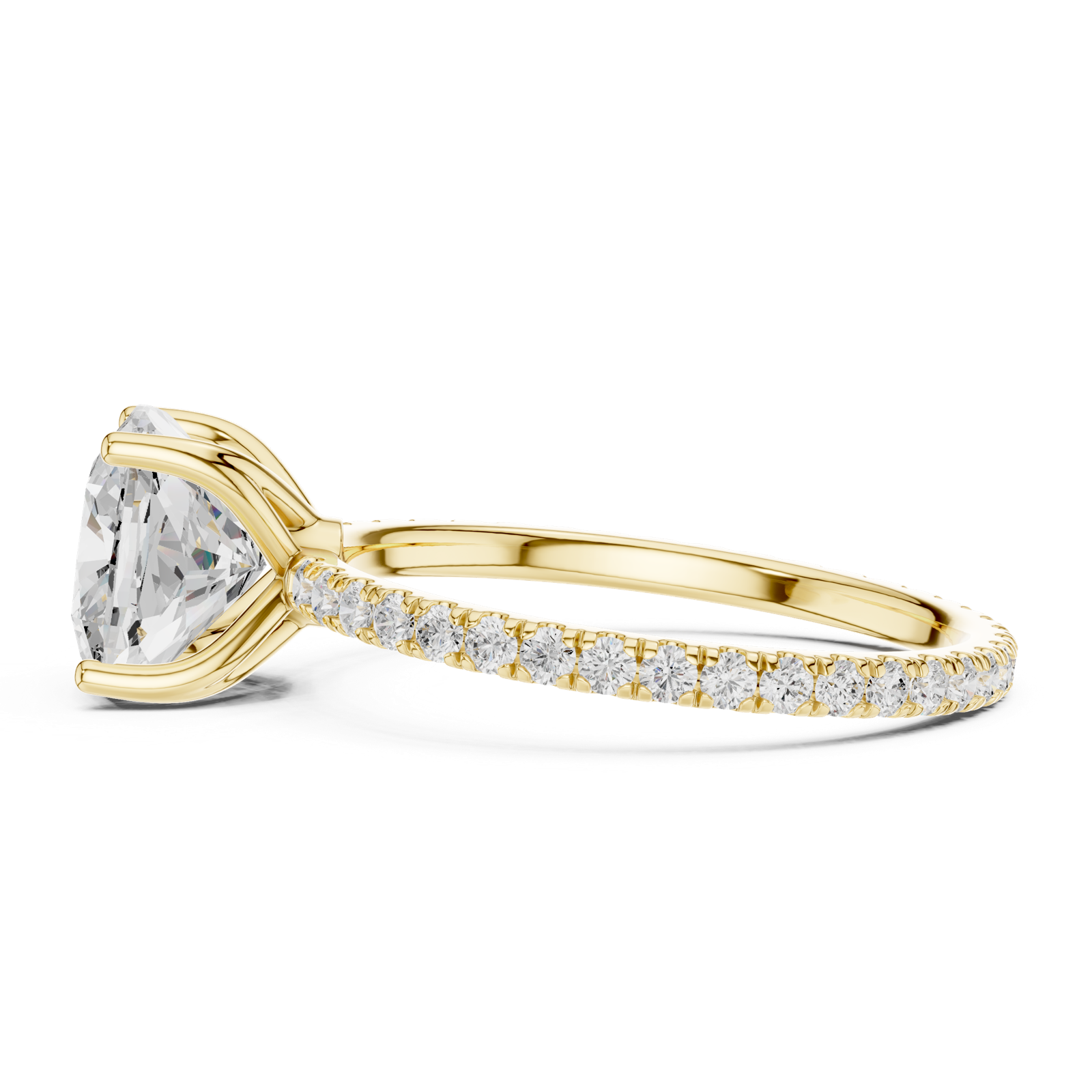 Gold Jewelry, Cushion center stone, Yellow Gold, view 3
