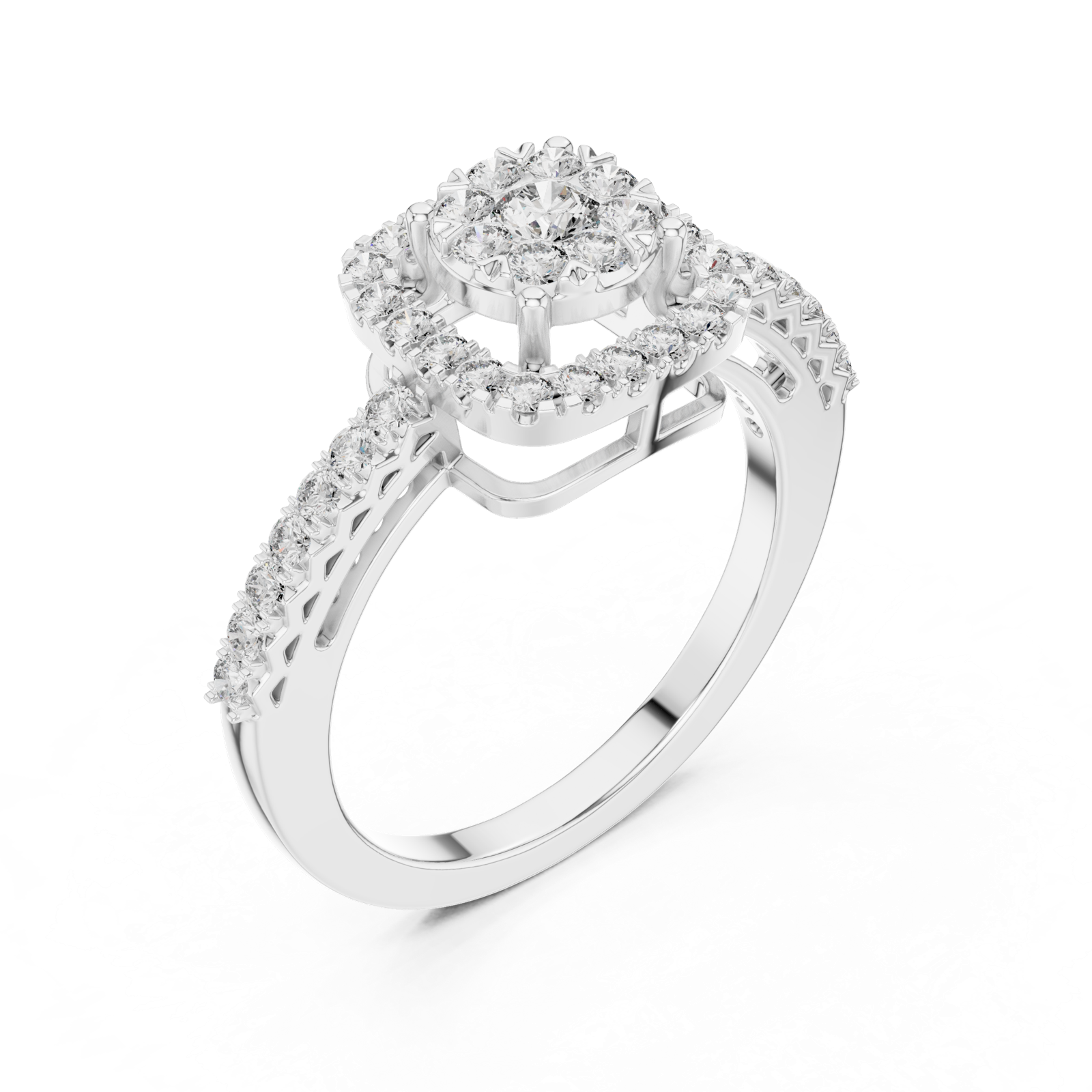 14K Solid Gold Lab Diamond Halo Ring, White Gold, view 2