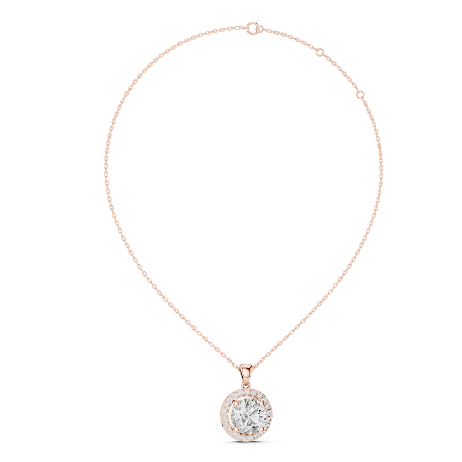 14K Solid Gold Lab Diamond Solitaire Pendant Necklace, Rose Gold, view 1