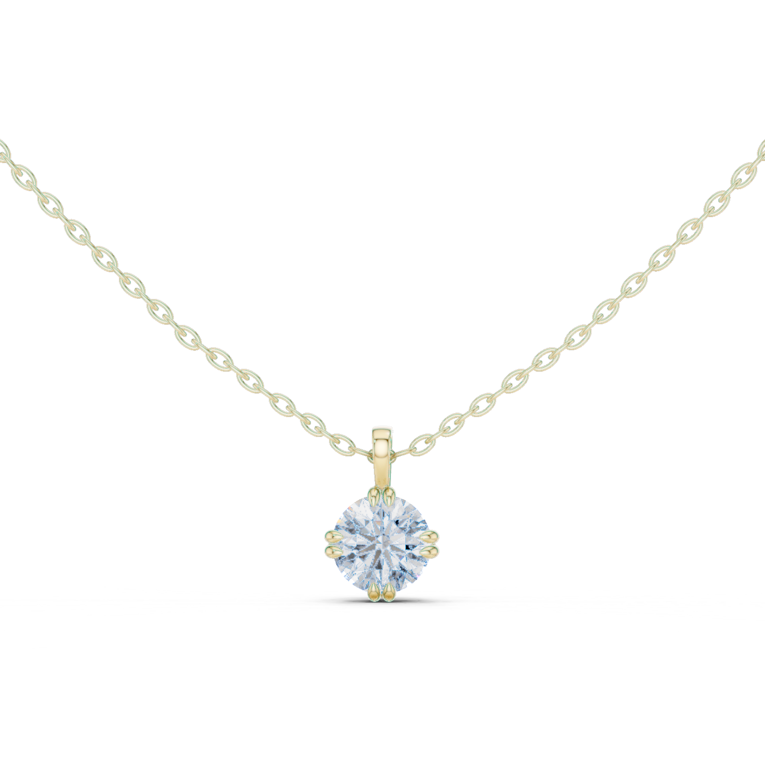 14K Solid Gold Lab Diamond Solitaire Pendant Necklace, Yellow Gold