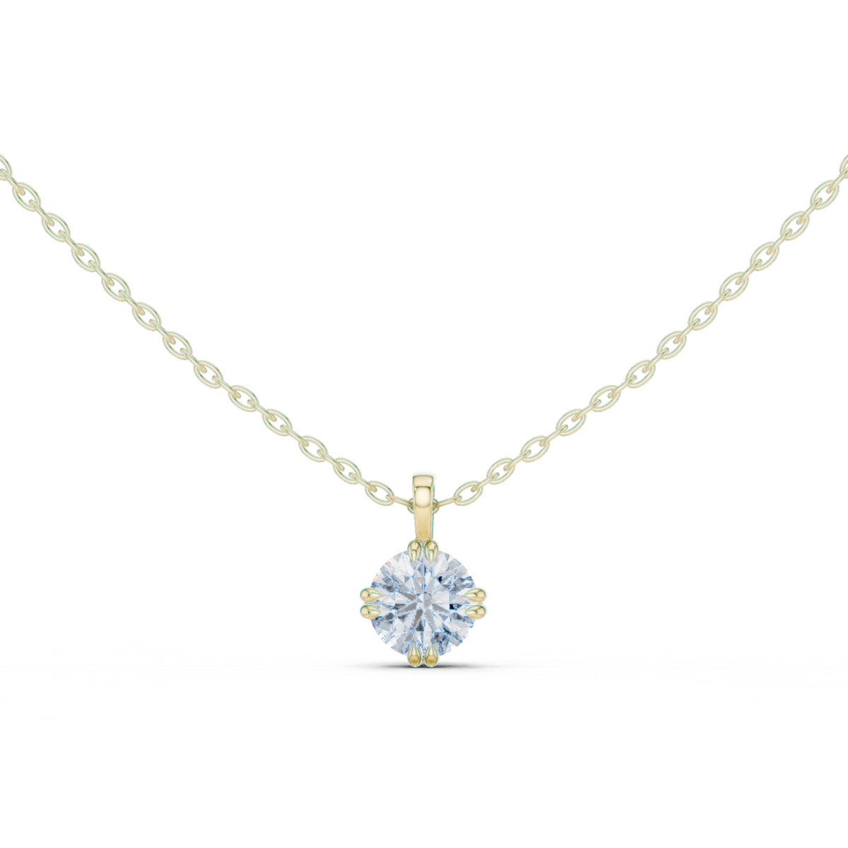 14K Solid Gold Lab Diamond Solitaire Pendant Necklace, Yellow Gold