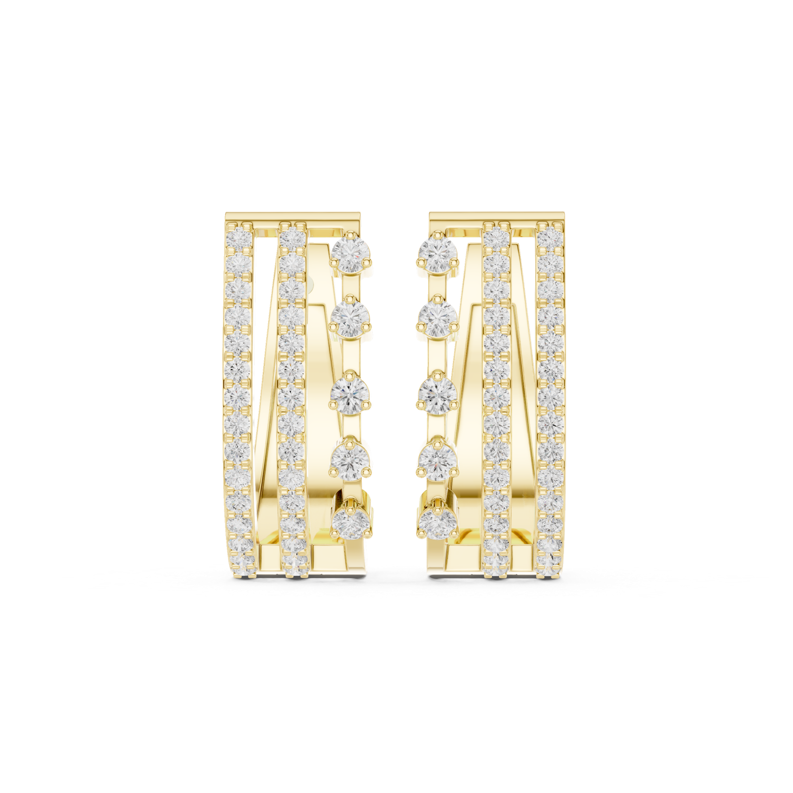14K Solid Gold Lab Diamond Cluster Earrings, Yellow Gold