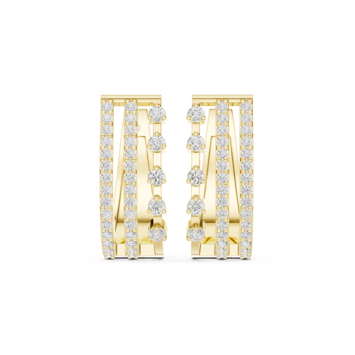 14K Solid Gold Lab Diamond Cluster Earrings, Yellow Gold
