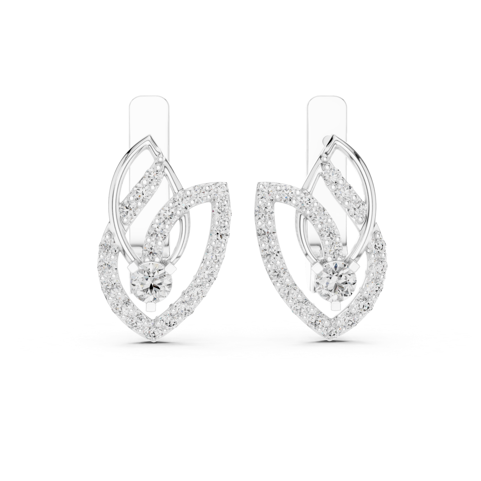 14K Solid Gold Lab Diamond Leaf Drop Earrings, White Gold, view 4