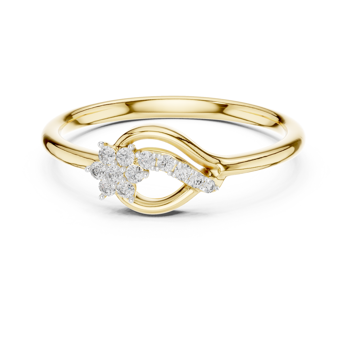 14K Solid Gold Lab Diamond Twist Ring, Yellow Gold