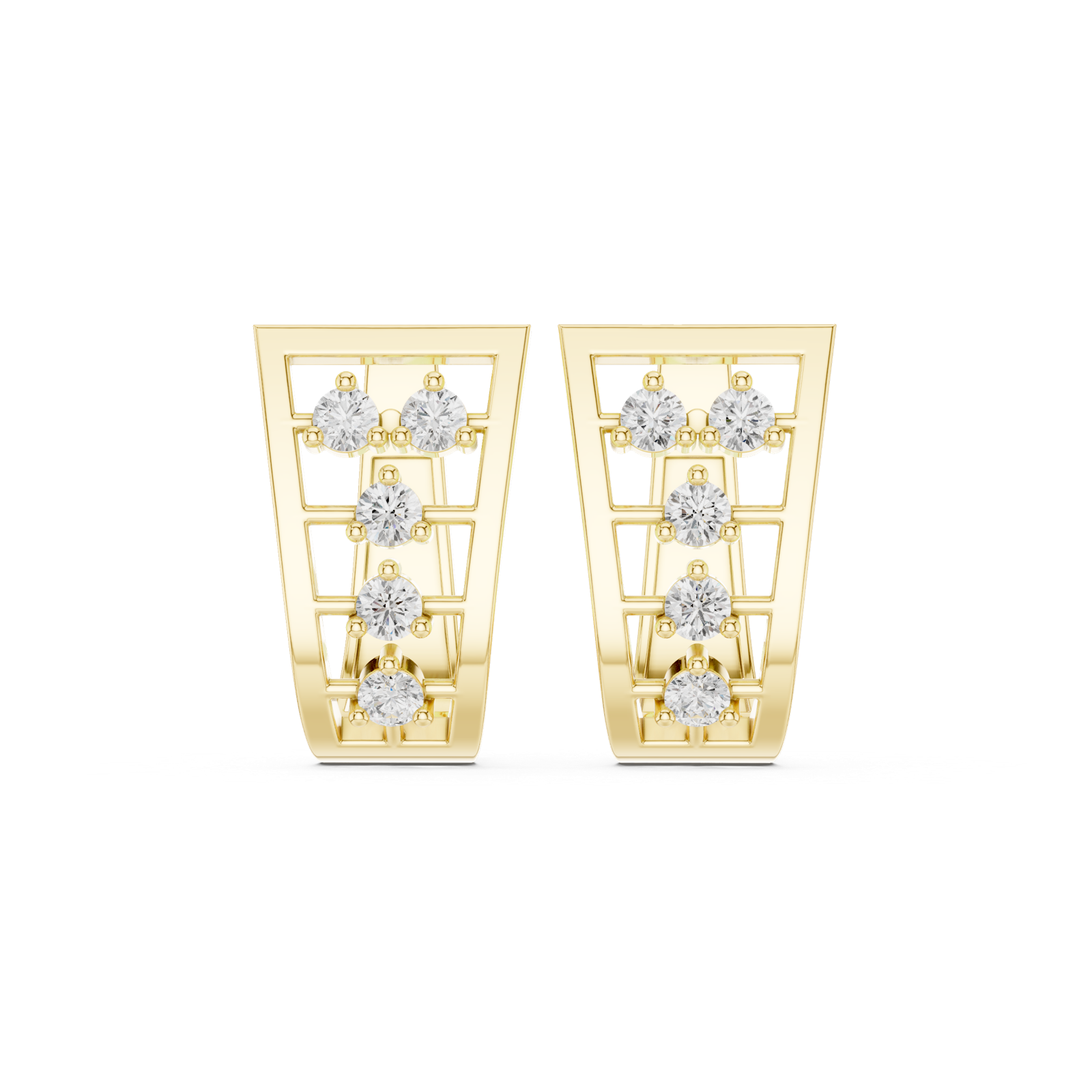 14K Solid Gold Lab Diamond Cluster Earrings, Yellow Gold